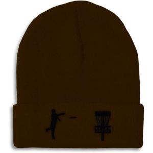 imageCustom Beanies for Men Disc Golf Sport Embroidery Disc Golf Winter Hats for Women Acrylic Skull Cap 1 SizeBrown Design Only