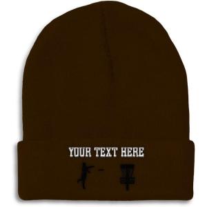 imageCustom Beanies for Men Disc Golf Sport Embroidery Disc Golf Winter Hats for Women Acrylic Skull Cap 1 SizeBrown Personalized Text Here