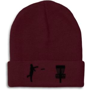 imageCustom Beanies for Men Disc Golf Sport Embroidery Disc Golf Winter Hats for Women Acrylic Skull Cap 1 SizeBurgundy Design Only