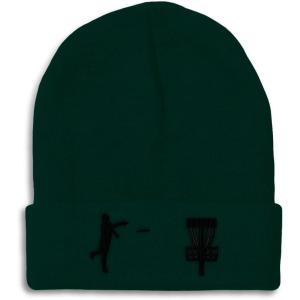 imageCustom Beanies for Men Disc Golf Sport Embroidery Disc Golf Winter Hats for Women Acrylic Skull Cap 1 SizeForest Green Design Only