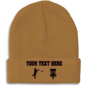 imageCustom Beanies for Men Disc Golf Sport Embroidery Disc Golf Winter Hats for Women Acrylic Skull Cap 1 SizeKhaki Personalized Text Here