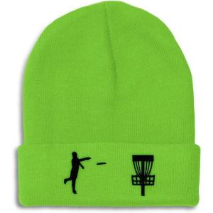 imageCustom Beanies for Men Disc Golf Sport Embroidery Disc Golf Winter Hats for Women Acrylic Skull Cap 1 SizeLime Design Only