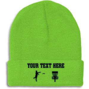 imageCustom Beanies for Men Disc Golf Sport Embroidery Disc Golf Winter Hats for Women Acrylic Skull Cap 1 SizeLime Personalized Text Here