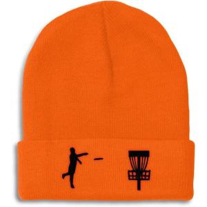imageCustom Beanies for Men Disc Golf Sport Embroidery Disc Golf Winter Hats for Women Acrylic Skull Cap 1 SizeOrange Design Only