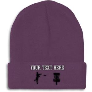imageCustom Beanies for Men Disc Golf Sport Embroidery Disc Golf Winter Hats for Women Acrylic Skull Cap 1 SizePurple Personalized Text Here