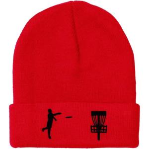 imageCustom Beanies for Men Disc Golf Sport Embroidery Disc Golf Winter Hats for Women Acrylic Skull Cap 1 SizeRed Design Only