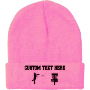 imageCustom Beanies for Men Disc Golf Sport Embroidery Disc Golf Winter Hats for Women Acrylic Skull Cap 1 SizeSoft Pink Personalized Text Here