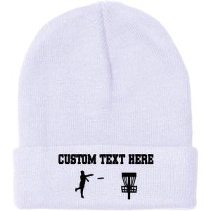 imageCustom Beanies for Men Disc Golf Sport Embroidery Disc Golf Winter Hats for Women Acrylic Skull Cap 1 SizeWhite Personalized Text Here