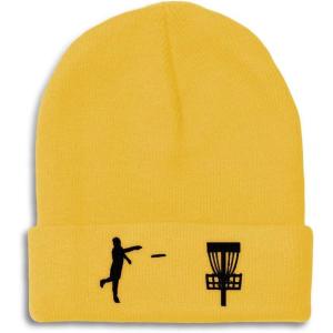 imageCustom Beanies for Men Disc Golf Sport Embroidery Disc Golf Winter Hats for Women Acrylic Skull Cap 1 SizeYellow Design Only