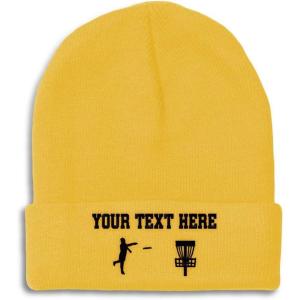 imageCustom Beanies for Men Disc Golf Sport Embroidery Disc Golf Winter Hats for Women Acrylic Skull Cap 1 SizeYellow Personalized Text Here