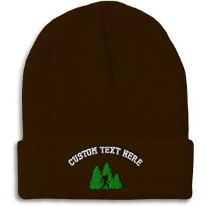 imageCustom Beanies for Men Woods Bigfoot A Embroidery Graphic Winter Hats for Women Acrylic Skull Cap 1 SizeBrown Personalized Text Here