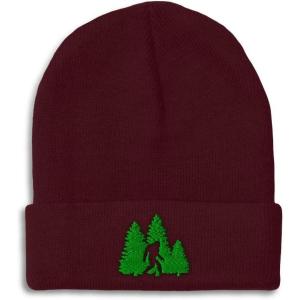 imageCustom Beanies for Men Woods Bigfoot A Embroidery Graphic Winter Hats for Women Acrylic Skull Cap 1 SizeBurgundy Design Only