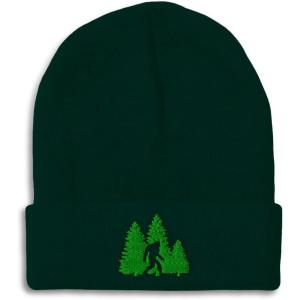 imageCustom Beanies for Men Woods Bigfoot A Embroidery Graphic Winter Hats for Women Acrylic Skull Cap 1 SizeForest Green Design Only