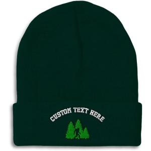 imageCustom Beanies for Men Woods Bigfoot A Embroidery Graphic Winter Hats for Women Acrylic Skull Cap 1 SizeForest Green Personalized Text Here