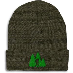 imageCustom Beanies for Men Woods Bigfoot A Embroidery Graphic Winter Hats for Women Acrylic Skull Cap 1 SizeHeather Olive Green Design Only