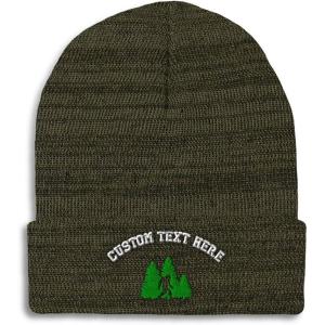 imageCustom Beanies for Men Woods Bigfoot A Embroidery Graphic Winter Hats for Women Acrylic Skull Cap 1 SizeHeather Olive Green Personalized Text Here