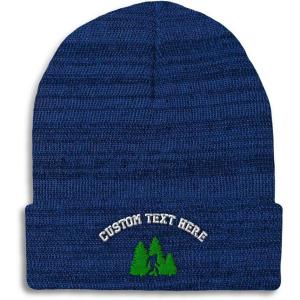 imageCustom Beanies for Men Woods Bigfoot A Embroidery Graphic Winter Hats for Women Acrylic Skull Cap 1 SizeHeather Royal Blue Personalized Text Here