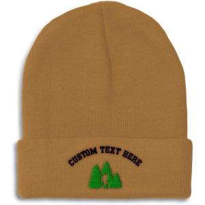 imageCustom Beanies for Men Woods Bigfoot A Embroidery Graphic Winter Hats for Women Acrylic Skull Cap 1 SizeKhaki Personalized Text Here