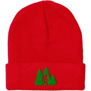 imageCustom Beanies for Men Woods Bigfoot A Embroidery Graphic Winter Hats for Women Acrylic Skull Cap 1 SizeRed Design Only