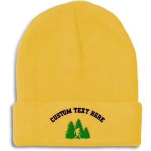 imageCustom Beanies for Men Woods Bigfoot A Embroidery Graphic Winter Hats for Women Acrylic Skull Cap 1 SizeYellow Personalized Text Here