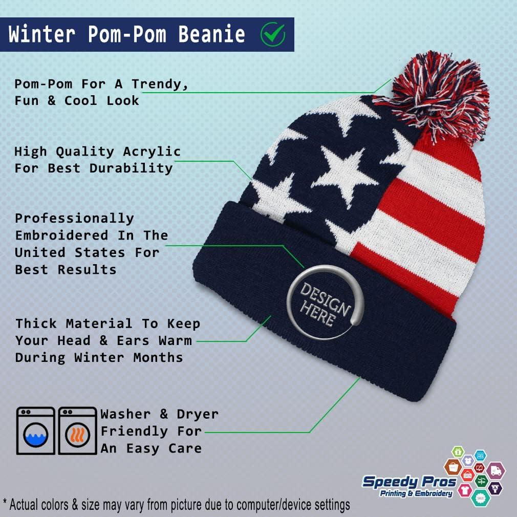imageSpeedy Pros Pom Pom Beanies for Women Colorado State Flag Bear Embroidery Skull Cap Winter Hats for Men Acrylic 1 SizeAmerican Flag Personalized Text Here