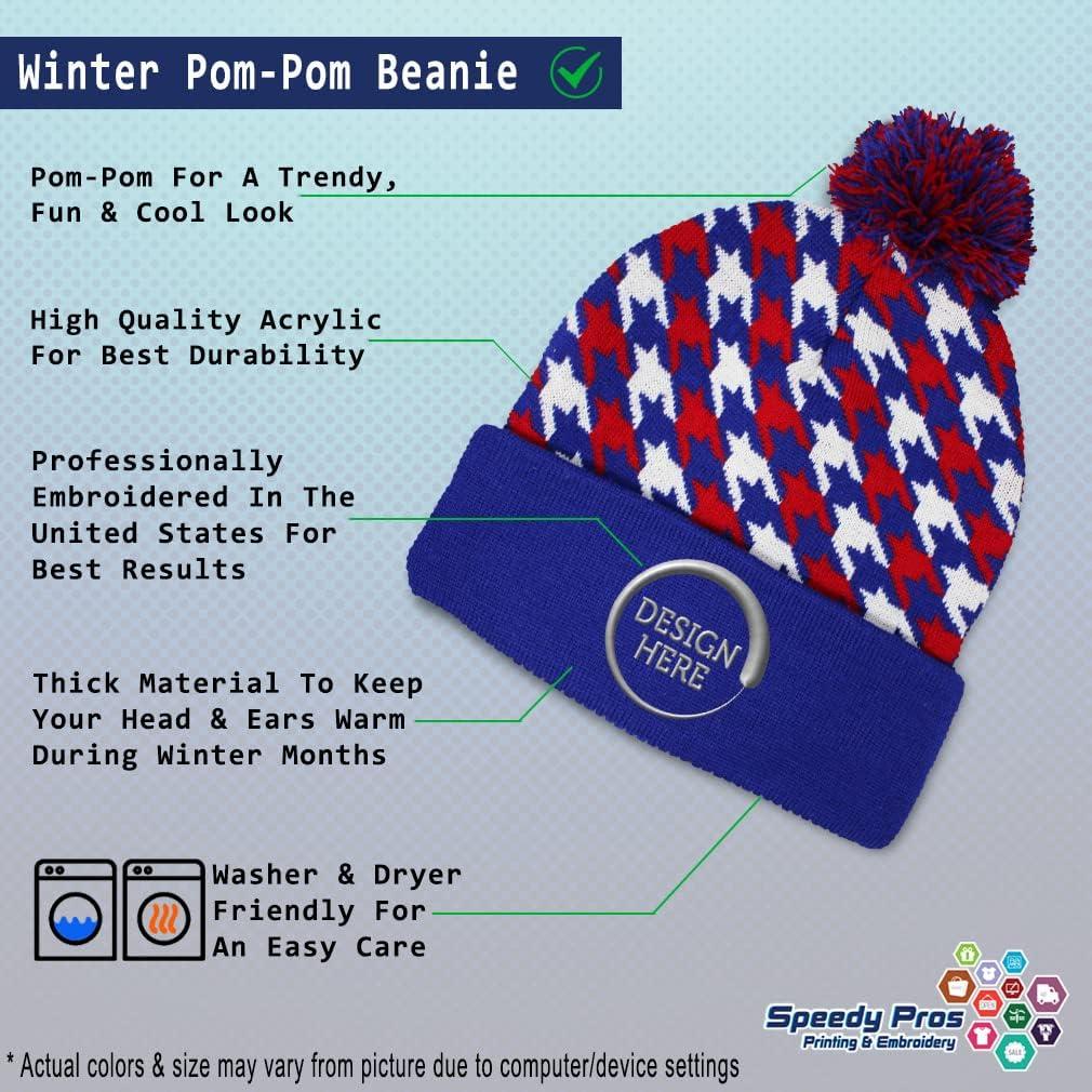 imageSpeedy Pros Pom Pom Beanies for Women Colorado State Flag Bear Embroidery Skull Cap Winter Hats for Men Acrylic 1 SizeAmerican Stars Design Only