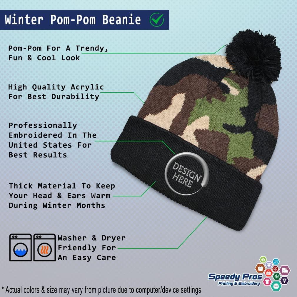 imageSpeedy Pros Pom Pom Beanies for Women Colorado State Flag Bear Embroidery Skull Cap Winter Hats for Men Acrylic 1 SizeCamo Personalized Text Here