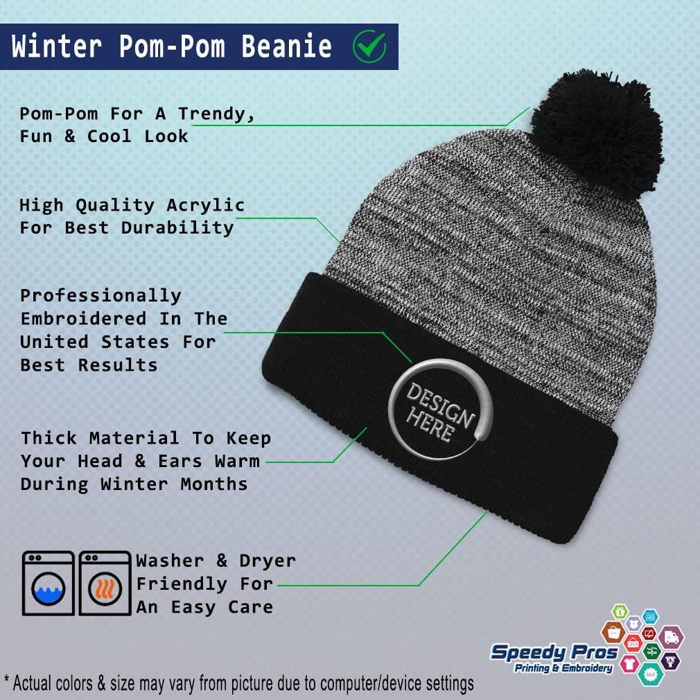 imageSpeedy Pros Pom Pom Beanies for Women Colorado State Flag Bear Embroidery Skull Cap Winter Hats for Men Acrylic 1 SizeHeather Gray Black Design Only