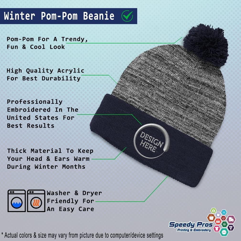 imageSpeedy Pros Pom Pom Beanies for Women Colorado State Flag Bear Embroidery Skull Cap Winter Hats for Men Acrylic 1 SizeHeather Gray Navy Personalized Text Here