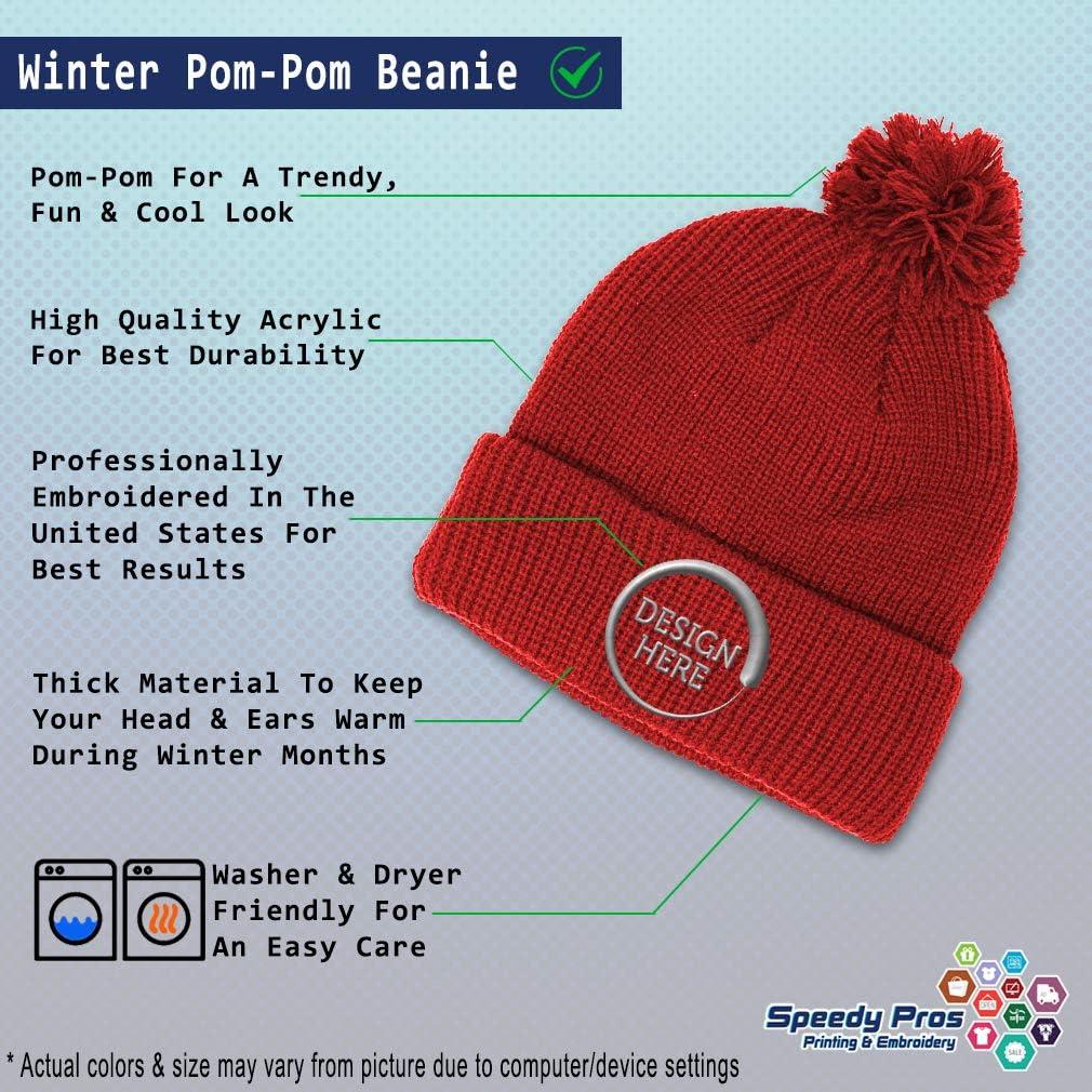 imageSpeedy Pros Pom Pom Beanies for Women Colorado State Flag Bear Embroidery Skull Cap Winter Hats for Men Acrylic 1 SizeRed Personalized Text Here