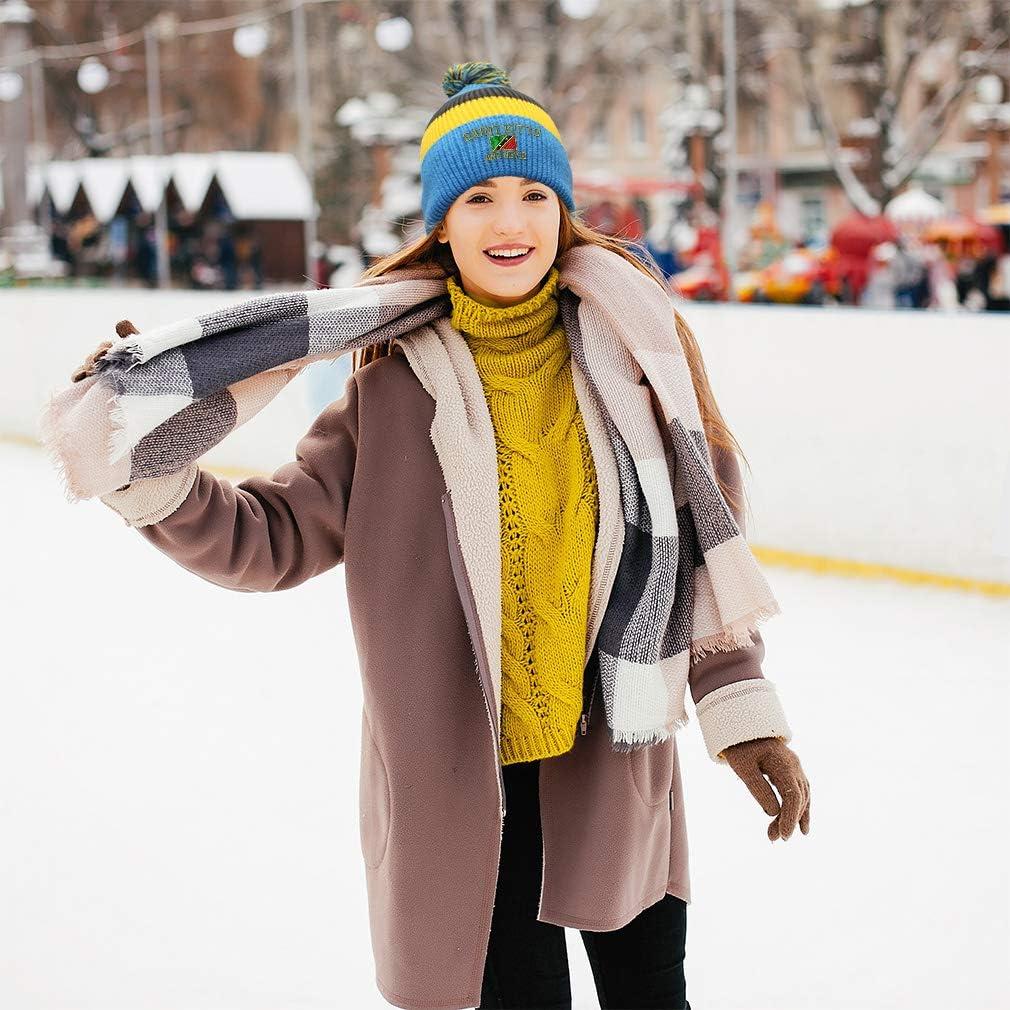 imageVintage Pom Pom Beanie Saint Kitts and Nevis Flag Embroidery Acrylic Skull Cap Hat for Men ampamp Women Light Blue Stripes 1 Size
