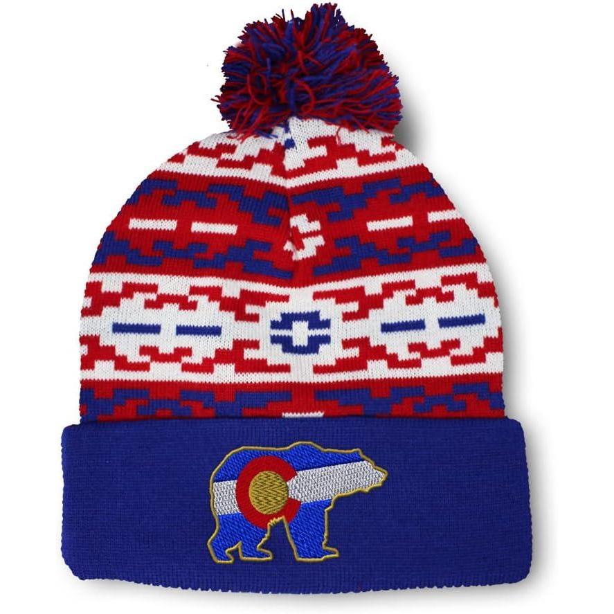 imageSpeedy Pros Pom Pom Beanies for Women Colorado State Flag Bear Embroidery Skull Cap Winter Hats for Men Acrylic 1 SizeAmerican Pixel Design Only
