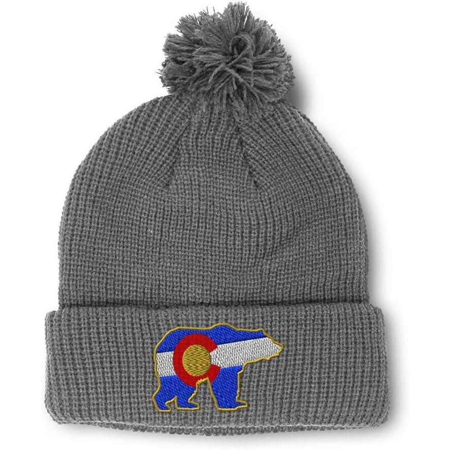 imageSpeedy Pros Pom Pom Beanies for Women Colorado State Flag Bear Embroidery Skull Cap Winter Hats for Men Acrylic 1 SizeLight Grey Design Only