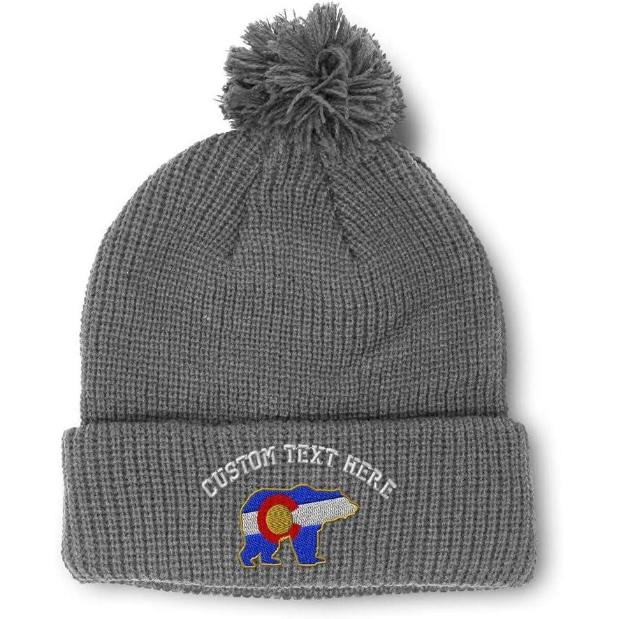 imageSpeedy Pros Pom Pom Beanies for Women Colorado State Flag Bear Embroidery Skull Cap Winter Hats for Men Acrylic 1 SizeLight Grey Personalized Text Here