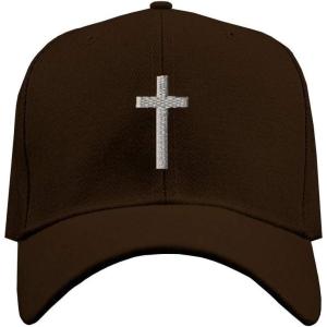 imageCustom Baseball Cap Cross Silver Embroidery Acrylic Dad Hats for Men ampamp WomenBrown Design Only