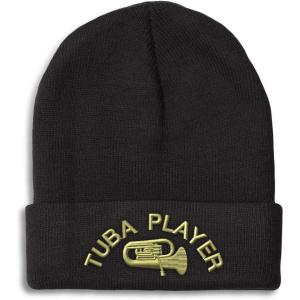 imageCustom Beanies for Men Tuba Player Embroidery Music Winter Hats for Women Acrylic Skull Cap 1 SizeBlack Personalized Text Here