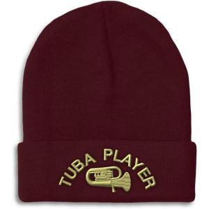 imageCustom Beanies for Men Tuba Player Embroidery Music Winter Hats for Women Acrylic Skull Cap 1 SizeBurgundy Personalized Text Here