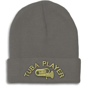 imageCustom Beanies for Men Tuba Player Embroidery Music Winter Hats for Women Acrylic Skull Cap 1 SizeDark Grey Personalized Text Here