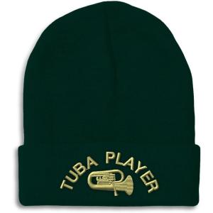 imageCustom Beanies for Men Tuba Player Embroidery Music Winter Hats for Women Acrylic Skull Cap 1 SizeForest Green Design Only