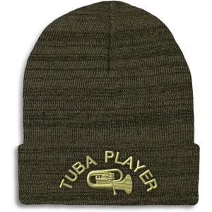 imageCustom Beanies for Men Tuba Player Embroidery Music Winter Hats for Women Acrylic Skull Cap 1 SizeHeather Olive Green Personalized Text Here
