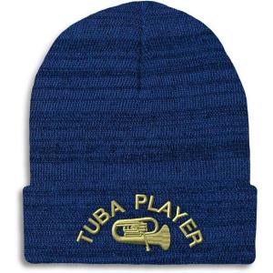 imageCustom Beanies for Men Tuba Player Embroidery Music Winter Hats for Women Acrylic Skull Cap 1 SizeHeather Royal Blue Personalized Text Here