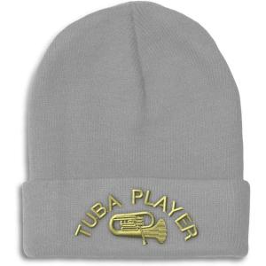 imageCustom Beanies for Men Tuba Player Embroidery Music Winter Hats for Women Acrylic Skull Cap 1 SizeLight Grey Personalized Text Here