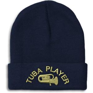 imageCustom Beanies for Men Tuba Player Embroidery Music Winter Hats for Women Acrylic Skull Cap 1 SizeNavy Personalized Text Here