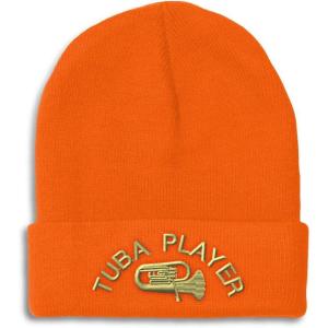 imageCustom Beanies for Men Tuba Player Embroidery Music Winter Hats for Women Acrylic Skull Cap 1 SizeOrange Design Only