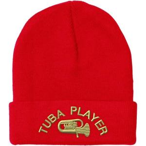 imageCustom Beanies for Men Tuba Player Embroidery Music Winter Hats for Women Acrylic Skull Cap 1 SizeRed Design Only