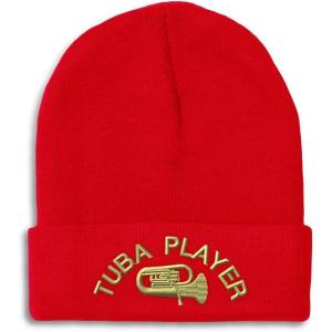imageCustom Beanies for Men Tuba Player Embroidery Music Winter Hats for Women Acrylic Skull Cap 1 SizeRed Personalized Text Here