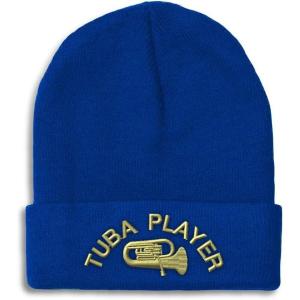 imageCustom Beanies for Men Tuba Player Embroidery Music Winter Hats for Women Acrylic Skull Cap 1 SizeRoyal Blue Personalized Text Here