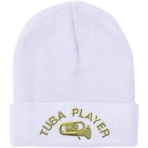 imageCustom Beanies for Men Tuba Player Embroidery Music Winter Hats for Women Acrylic Skull Cap 1 SizeWhite Design Only