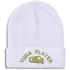 imageCustom Beanies for Men Tuba Player Embroidery Music Winter Hats for Women Acrylic Skull Cap 1 SizeWhite Personalized Text Here