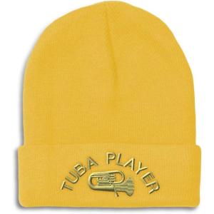 imageCustom Beanies for Men Tuba Player Embroidery Music Winter Hats for Women Acrylic Skull Cap 1 SizeYellow Design Only